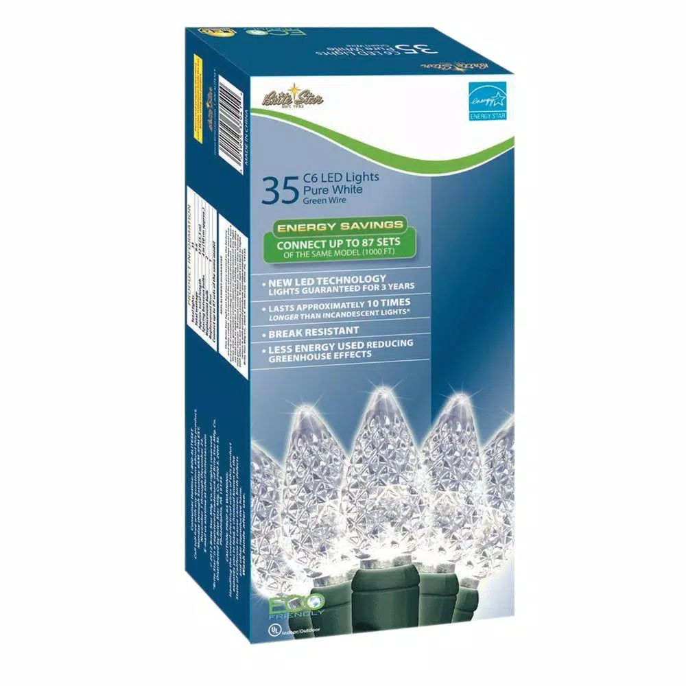 Christmas Lights Brite Star 35-Light Pure White Faceted C6 LED Light Set (Set Of 2) 2 Christmas Lights Brite Star 35-Light Pure White Faceted C6 LED Light Set (Set Of 2) - Image 2