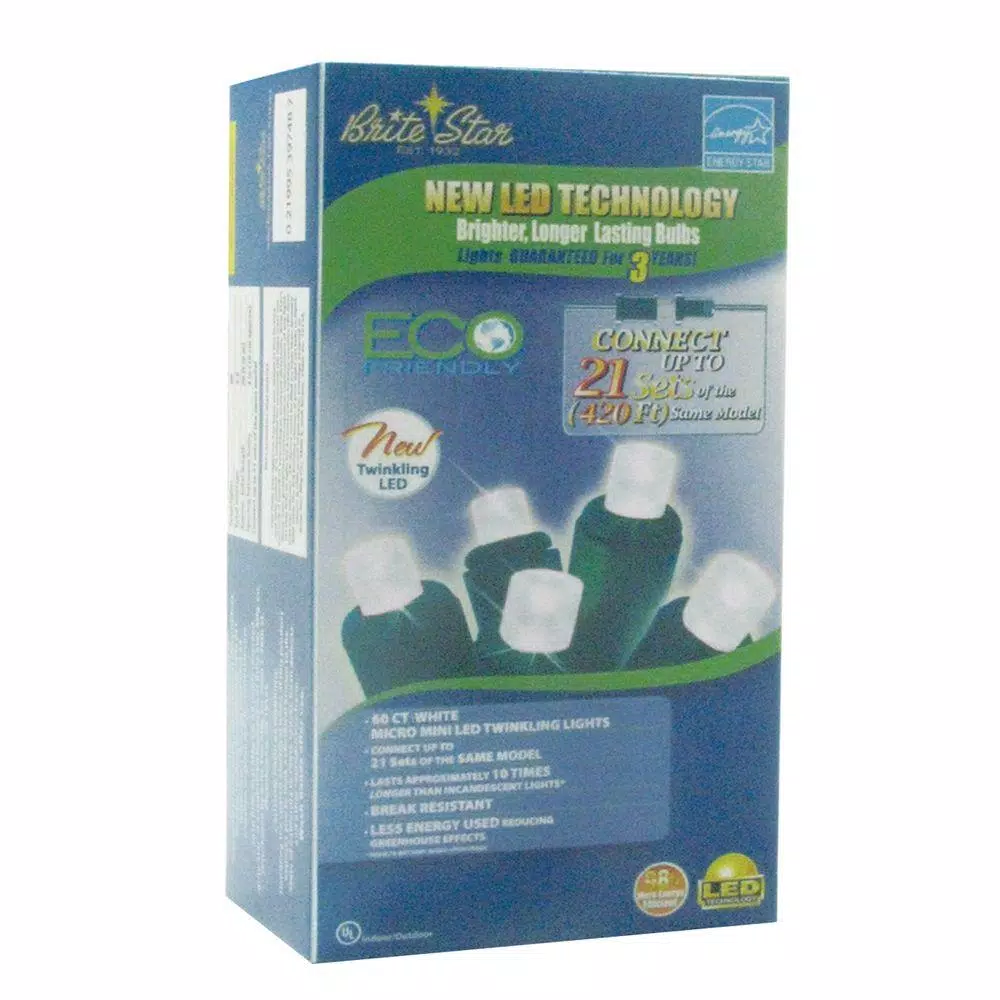 Christmas Lights Brite Star 60-Light Pure White Micro Mini LED Twinkling Light Set (Set Of 2) 2 Christmas Lights Brite Star 60-Light Pure White Micro Mini LED Twinkling Light Set (Set Of 2) - Image 2