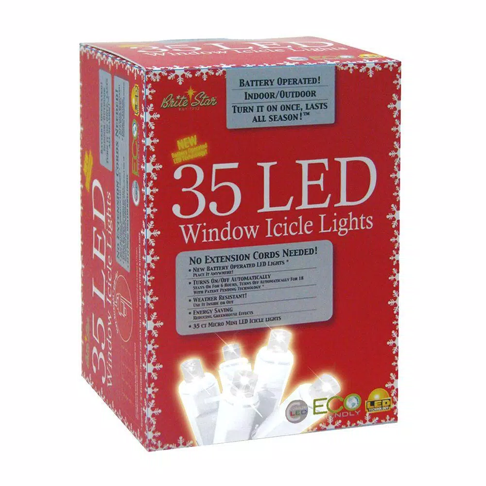Christmas Lights Brite Star 35-Light Battery Operated White Icicle LED Light Set 2 Christmas Lights Brite Star 35-Light Battery Operated White Icicle LED Light Set - Image 2