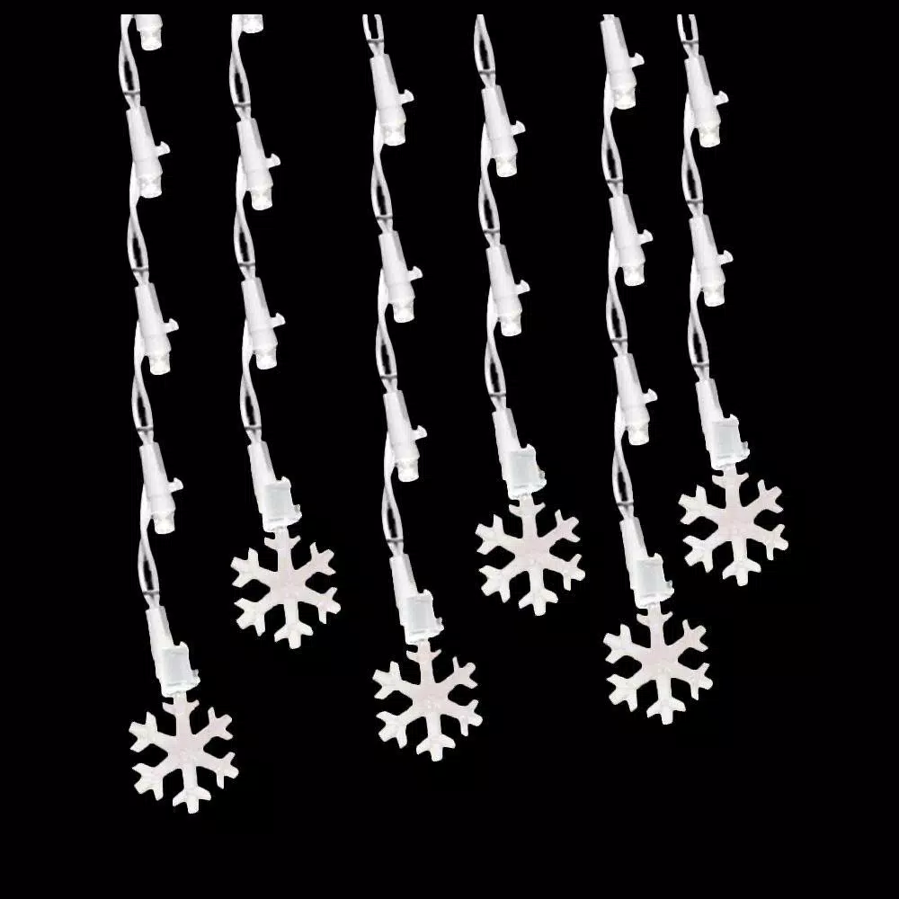 Christmas Lights Brite Star 60-Light Pure White LED Icicle Light Set With Snowflake (Set Of 2) 1 Christmas Lights Brite Star 60-Light Pure White LED Icicle Light Set With Snowflake (Set Of 2)