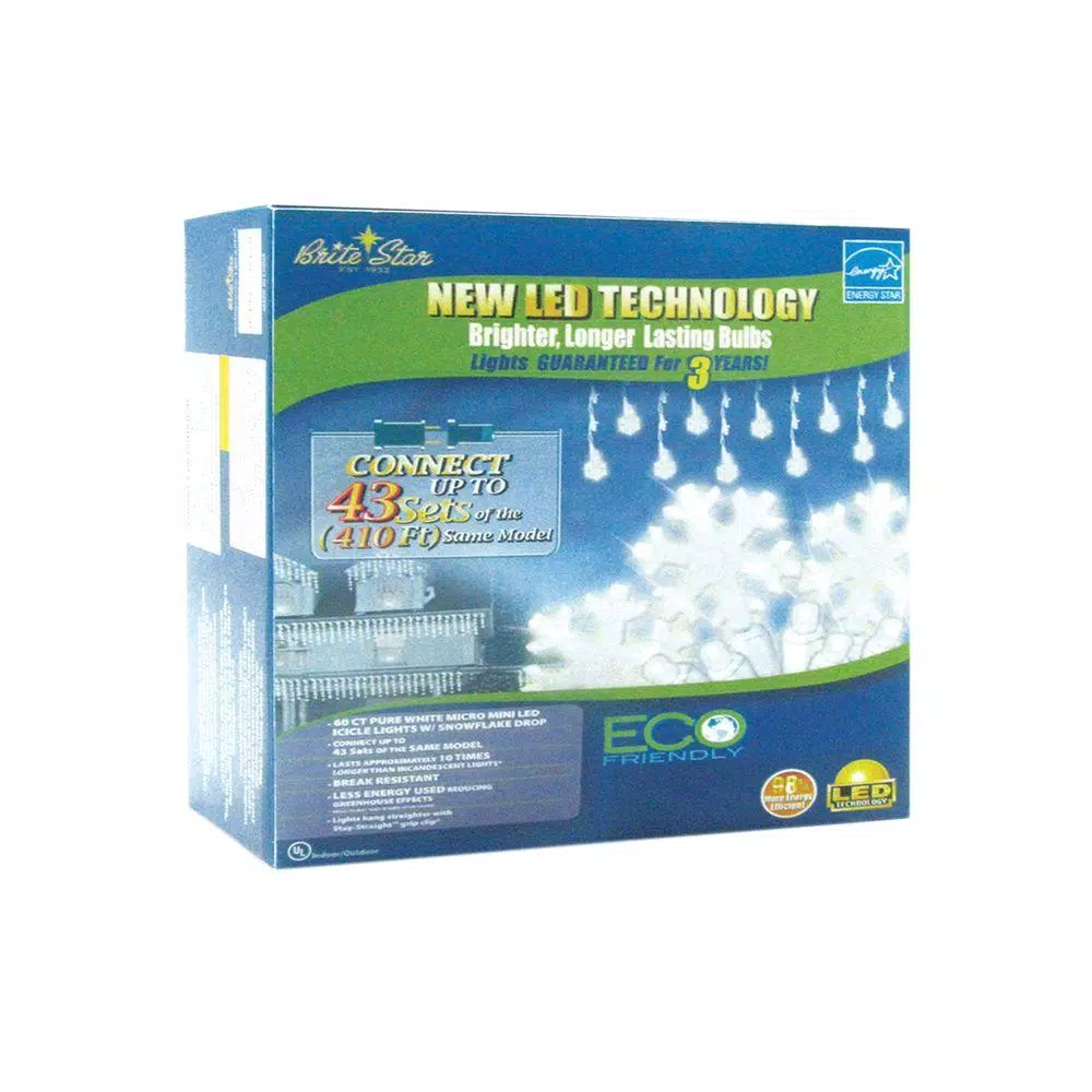 Christmas Lights Brite Star 60-Light Pure White LED Icicle Light Set With Snowflake (Set Of 2) 2 Christmas Lights Brite Star 60-Light Pure White LED Icicle Light Set With Snowflake (Set Of 2) - Image 2