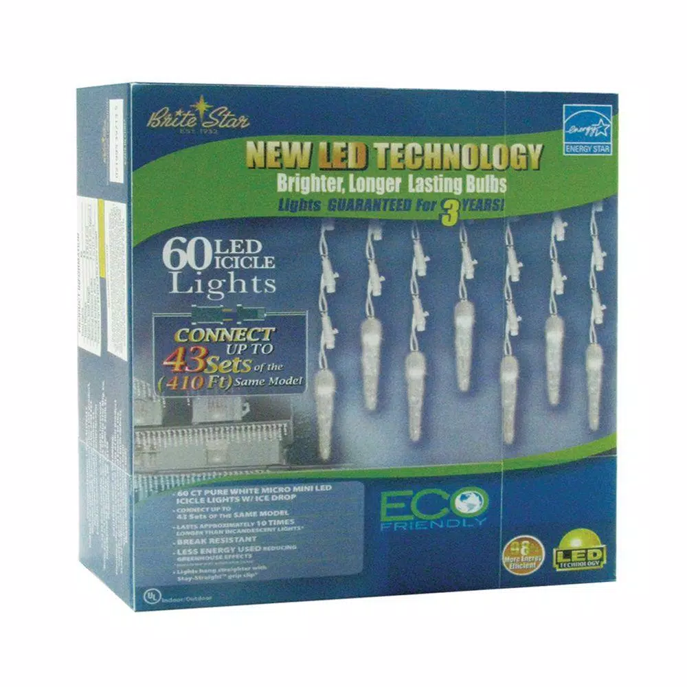 Christmas Lights Brite Star 60-Light Pure White LED Icicle Ice Light Set With Ice (Set Of 2) 2 Christmas Lights Brite Star 60-Light Pure White LED Icicle Ice Light Set With Ice (Set Of 2) - Image 2