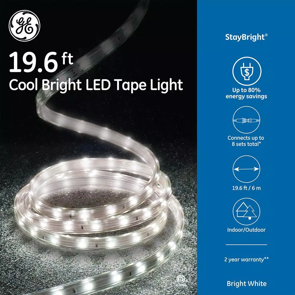 Christmas Lights GE StayBright 19.6 Ft. 240-Light LED Bright White Super Bright Tape Light 2 Christmas Lights GE StayBright 19.6 Ft. 240-Light LED Bright White Super Bright Tape Light - Image 2