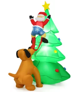 Outdoor Christmas Decorations Costway 6.5 Ft. Pre-lit LED Lights Christmas Inflatable Tree Santa Christmas Inflatable With Zipper