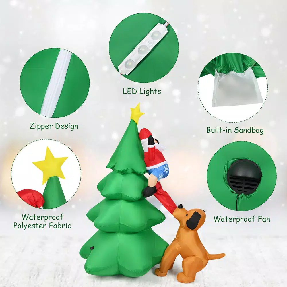 Outdoor Christmas Decorations Costway 6.5 Ft. Pre-lit LED Lights Christmas Inflatable Tree Santa Christmas Inflatable With Zipper 6 Outdoor Christmas Decorations Costway 6.5 Ft. Pre-lit LED Lights Christmas Inflatable Tree Santa Christmas Inflatable With Zipper - Image 6
