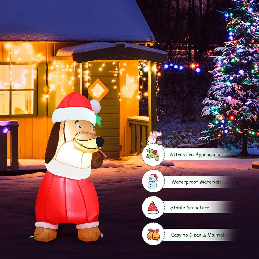 Outdoor Christmas Decorations Costway 5 Ft. Pre-Lit LED Lights Christmas Dog Christmas Inflatable With Waterproof Fan 4 Outdoor Christmas Decorations Costway 5 Ft. Pre-Lit LED Lights Christmas Dog Christmas Inflatable With Waterproof Fan - Image 4