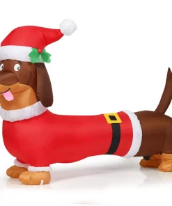 Outdoor Christmas Decorations Costway 5 Ft. Pre-Lit LED Lights Christmas Dog Christmas Inflatable With Waterproof Fan