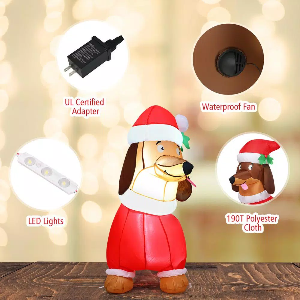 Outdoor Christmas Decorations Costway 5 Ft. Pre-Lit LED Lights Christmas Dog Christmas Inflatable With Waterproof Fan 7 Outdoor Christmas Decorations Costway 5 Ft. Pre-Lit LED Lights Christmas Dog Christmas Inflatable With Waterproof Fan - Image 7