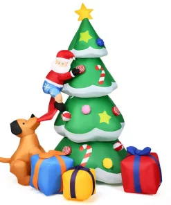 Outdoor Christmas Decorations Costway 7 Ft. Inflatable Santa Decor Christmas Tree With LED Lights