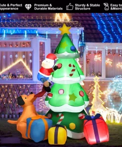 Outdoor Christmas Decorations Costway 7 Ft. Inflatable Santa Decor Christmas Tree With LED Lights -Christmas Tree Decorations Shop costway christmas inflatables cm22884us 76 1000