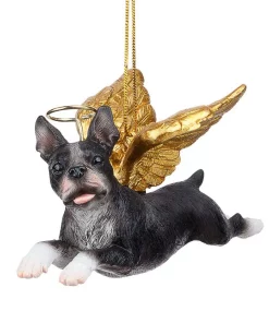 Christmas Tree Decorations Design Toscano 2.5 In. Honor The Pooch Boston Terrier Holiday Dog Angel Ornament