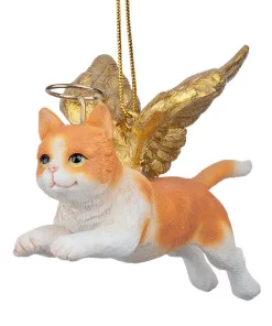 Christmas Tree Decorations Design Toscano 2.5 In. Honor The Feline Orange Tabby Holiday Cat Angel Ornament