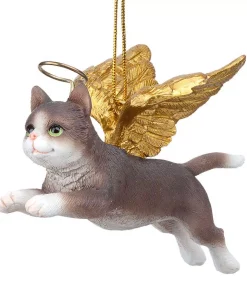 Christmas Tree Decorations Design Toscano 2.5 In. Honor The Feline Grey Tabby Holiday Cat Angel Ornament