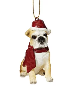 Christmas Tree Decorations Design Toscano 3.5 In. Bulldog Holiday Dog Ornament Sculpture