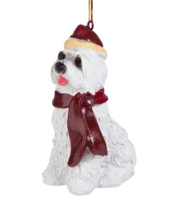 Christmas Tree Decorations Design Toscano 3.5 In. Maltese Holiday Dog Ornament Sculpture