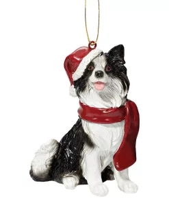 Christmas Tree Decorations Design Toscano 3.5 In. Border Collie Holiday Dog Ornament Sculpture