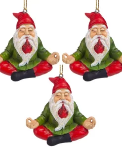 Christmas Tree Decorations Design Toscano 2.5 In. Zen Gnome Holiday Ornament (3-Piece)