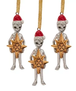 Christmas Tree Decorations Design Toscano 3 In. Wiseman Star Christmas Alien Holiday Ornament (3-Piece)
