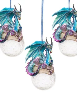 Christmas Tree Decorations Design Toscano 5 In. Frost, The Gothic Dragon Holiday Ornament (3-Piece)