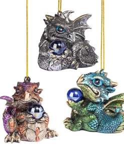 Christmas Tree Decorations Design Toscano 2 In. Three Dragon Virtues Gothic Holiday Ornament (3-Piece)