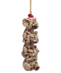 Christmas Tree Decorations Design Toscano 5 In. See, Speak, Hear No Evil Elephant Holiday Ornament