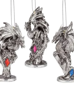 Christmas Tree Decorations Design Toscano 4 In. Three Dragons Of The Amesbury Holiday Gemstone Ornament Set (3-Piece)