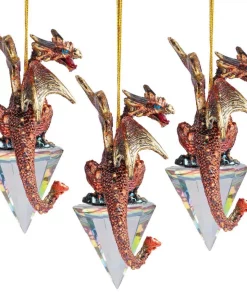 Christmas Tree Decorations Design Toscano 3.5 In. Diamond Dragon Gothic Holiday Ornament (3-Piece)