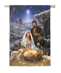 Outdoor Christmas Decorations Evergreen 28 In. X 44 In. A Savior Is Born House Satin Flag