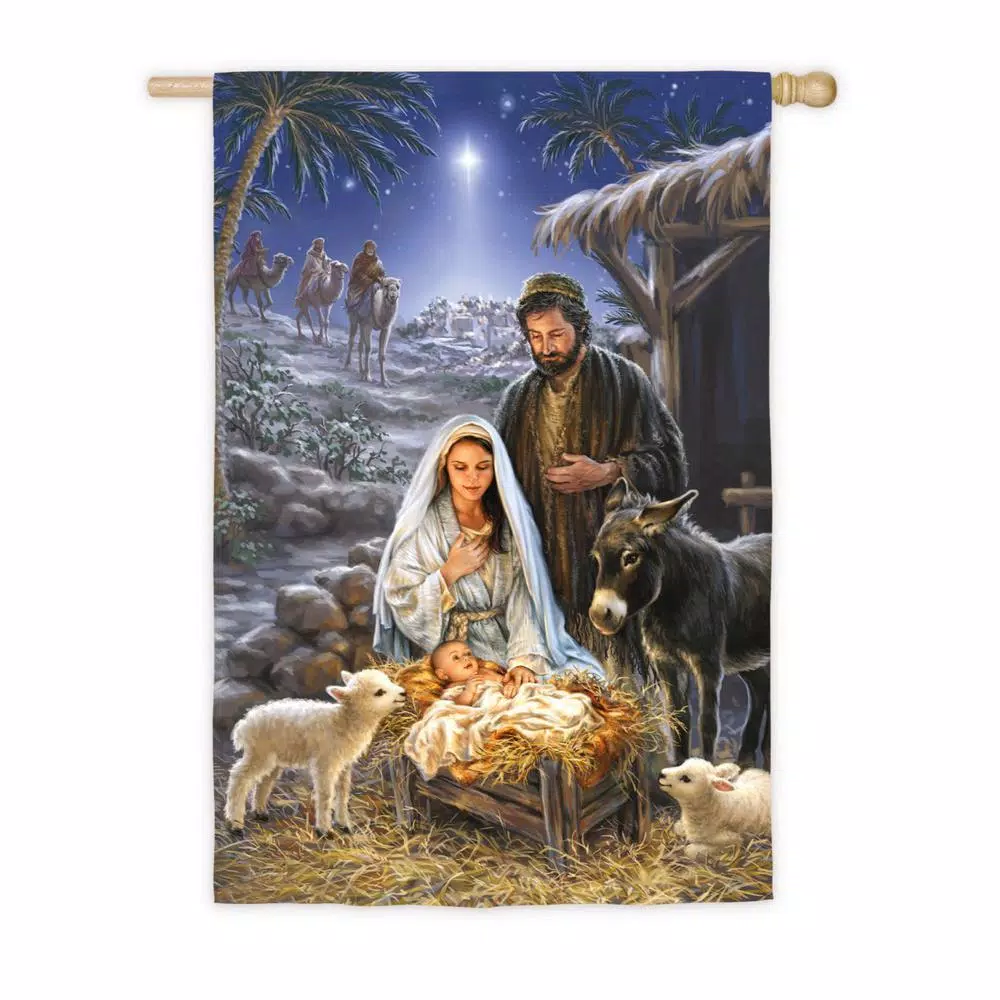 Outdoor Christmas Decorations Evergreen 28 In. X 44 In. A Savior Is Born House Satin Flag 1 Outdoor Christmas Decorations Evergreen 28 In. X 44 In. A Savior Is Born House Satin Flag