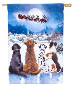 Outdoor Christmas Decorations Evergreen 28 In. X 44 In. Christmas Dogs House Satin Flag
