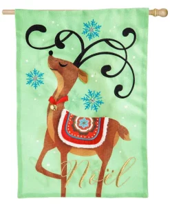 Outdoor Christmas Decorations Evergreen 28 In. X 44 In. Noel’s Reindeer House Burlap Flag