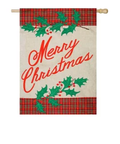 Outdoor Christmas Decorations Evergreen 28 In. X 44 In. Merry Christmas Plaid House Burlap Flag