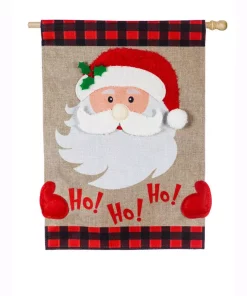 Outdoor Christmas Decorations Evergreen 28 In. X 44 In. Ho Ho Ho Santa House Burlap Flag