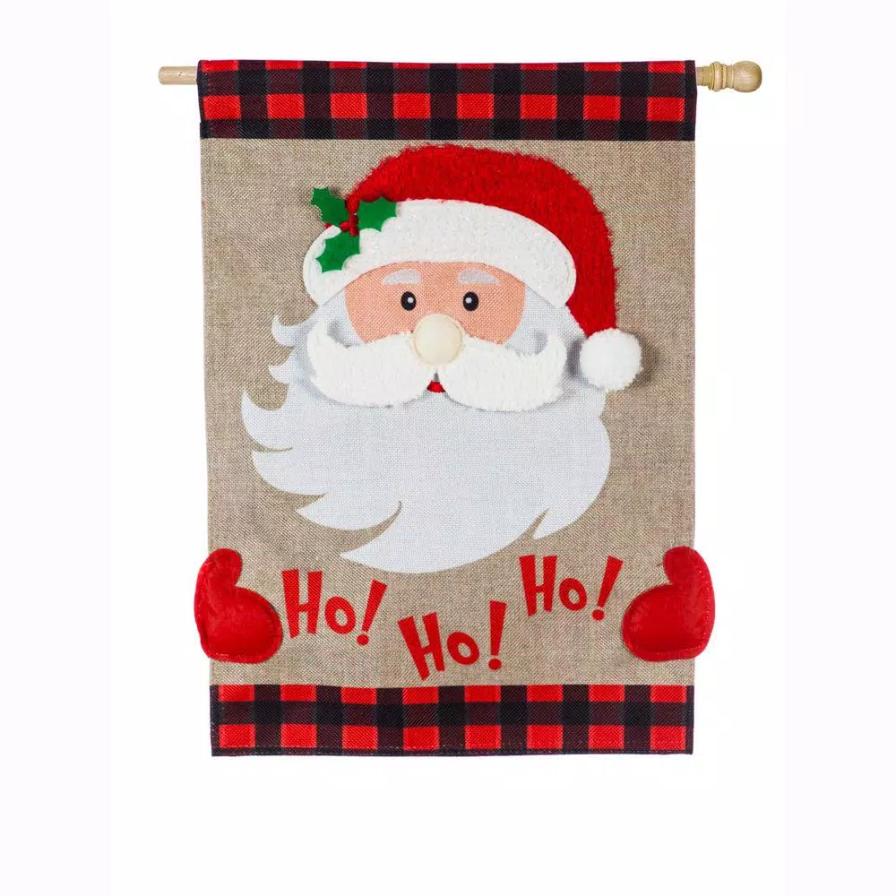 Outdoor Christmas Decorations Evergreen 28 In. X 44 In. Ho Ho Ho Santa House Burlap Flag 1 Outdoor Christmas Decorations Evergreen 28 In. X 44 In. Ho Ho Ho Santa House Burlap Flag