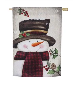 Outdoor Christmas Decorations Evergreen 28 In. X 44 In. Smiling Snowman House Textured Suede Flag