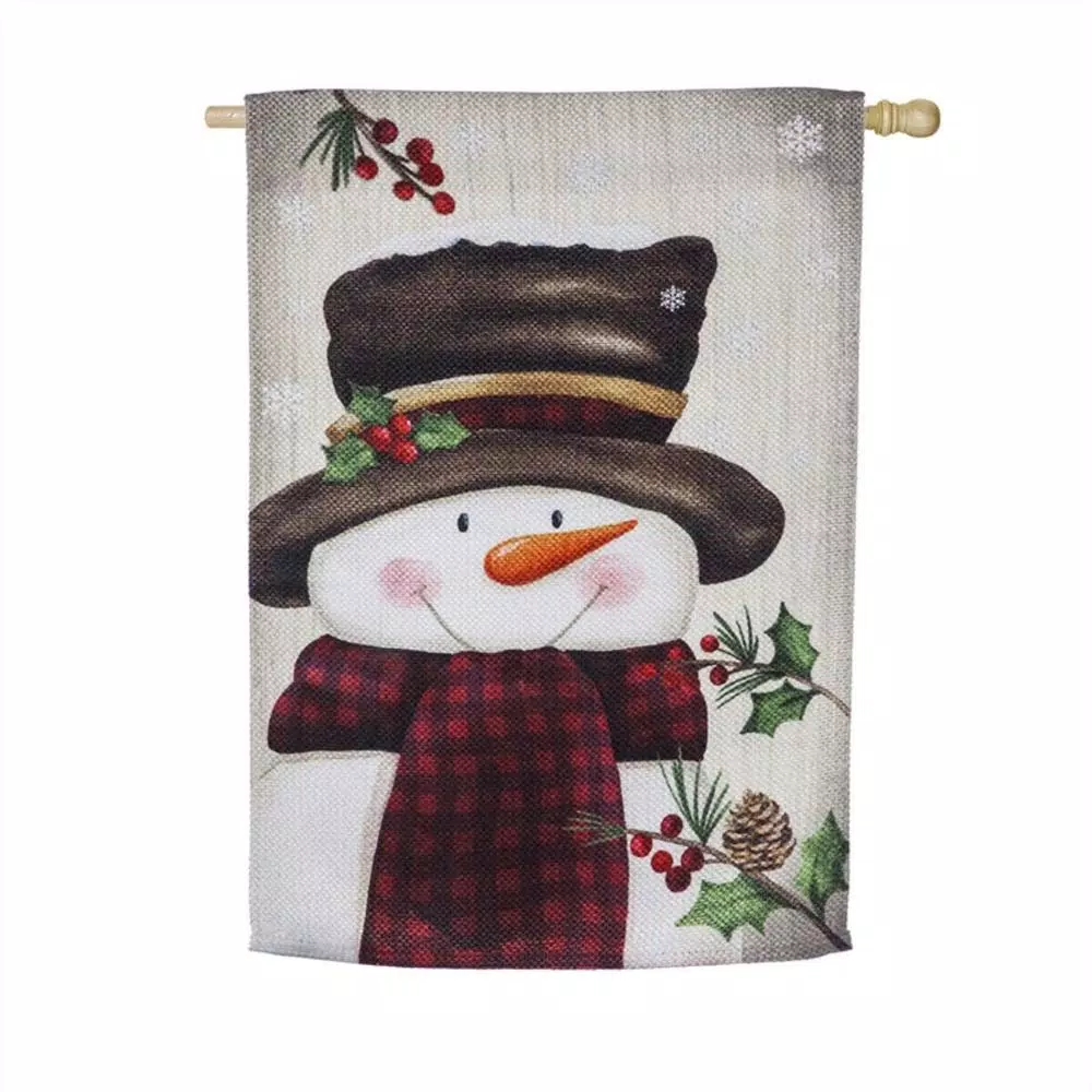 Outdoor Christmas Decorations Evergreen 28 In. X 44 In. Smiling Snowman House Textured Suede Flag 1 Outdoor Christmas Decorations Evergreen 28 In. X 44 In. Smiling Snowman House Textured Suede Flag
