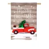 Outdoor Christmas Decorations Evergreen 28 In. X 44 In. Vintage Christmas Truck House Linen Flag