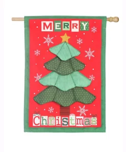 Outdoor Christmas Decorations Evergreen 28 In. X 44 In. Christmas Tree Quilt House Linen Flag