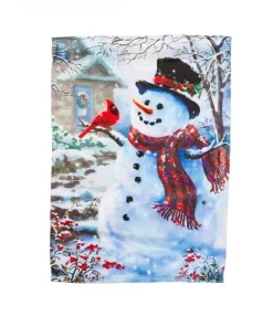 Outdoor Christmas Decorations Evergreen 28 In. X 44 In. House Sub Suede Snowman And Feathered Friend Flag
