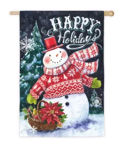 Outdoor Christmas Decorations Evergreen 28 In. X 44 In. Norwegian Christmas Snowman And Santa House Suede Flag