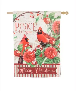 Outdoor Christmas Decorations Evergreen 28 In. X 44 In. Peace To You House Suede Flag