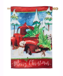 Outdoor Christmas Decorations Evergreen 28 In. X 44 In. Bringing Home The Tree House Suede Flag