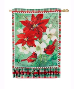 Outdoor Christmas Decorations Evergreen 28 In. X 44 In. Christmas Floral House Suede Flag