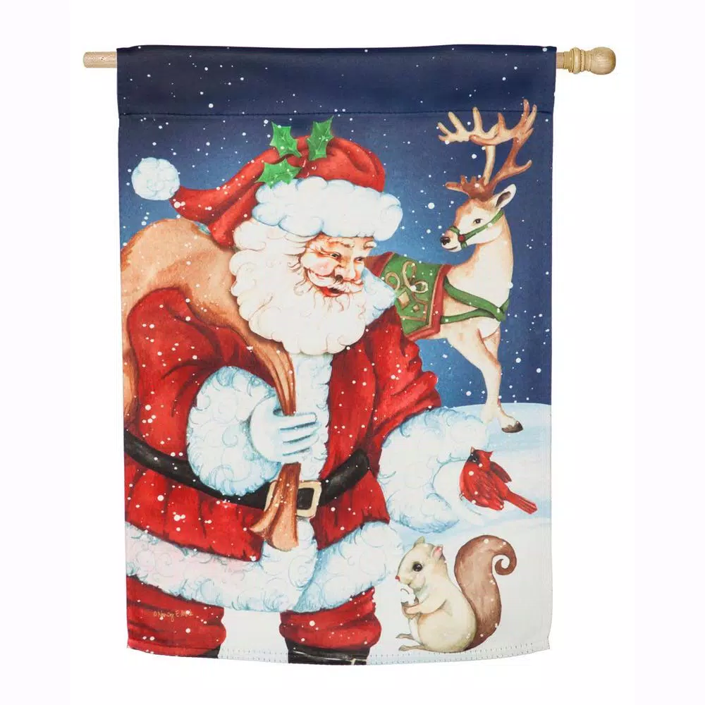 Outdoor Christmas Decorations Evergreen 28 In. X 44 In. Santa And Friends House Suede Flag 1 Outdoor Christmas Decorations Evergreen 28 In. X 44 In. Santa And Friends House Suede Flag