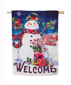 Outdoor Christmas Decorations Evergreen 28 In. X 44 In. Christmas Barn Snowman House Suede Flag