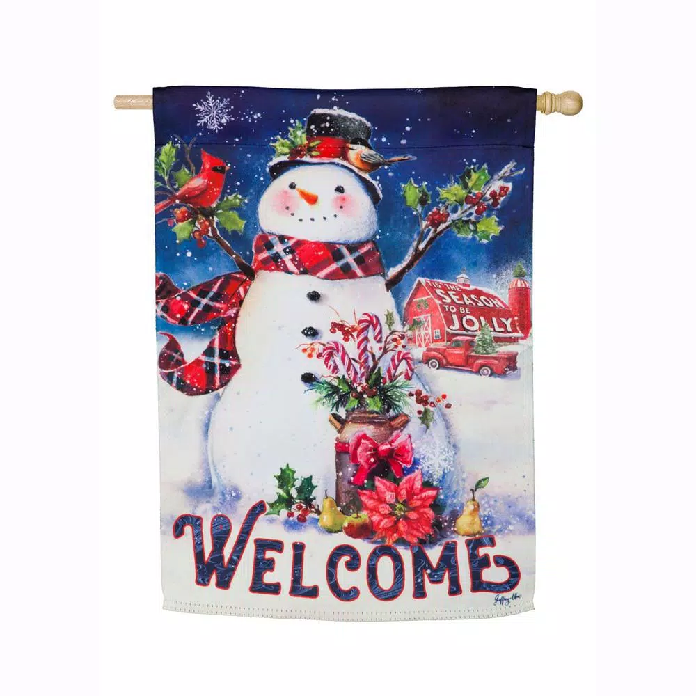 Outdoor Christmas Decorations Evergreen 28 In. X 44 In. Christmas Barn Snowman House Suede Flag 1 Outdoor Christmas Decorations Evergreen 28 In. X 44 In. Christmas Barn Snowman House Suede Flag
