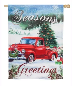 Outdoor Christmas Decorations Evergreen 28 In. X 44 In. Christmas Farm Pickup House Suede Flag