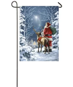 Outdoor Christmas Decorations Evergreen 18 In. X 12.5 In. Starry Night Santa Garden Satin Flag