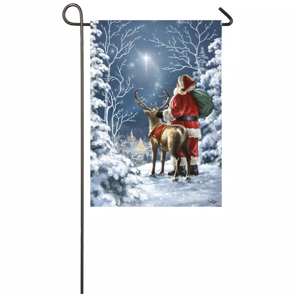 Outdoor Christmas Decorations Evergreen 18 In. X 12.5 In. Starry Night Santa Garden Satin Flag 1 Outdoor Christmas Decorations Evergreen 18 In. X 12.5 In. Starry Night Santa Garden Satin Flag