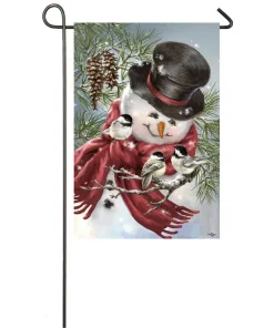 Outdoor Christmas Decorations Evergreen 18 In. X 12.5 In. Snowman Snuggles Garden Satin Flag